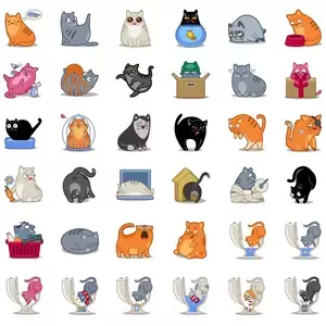 60个电力猫,各种颜色猫咪PNG免抠透明图