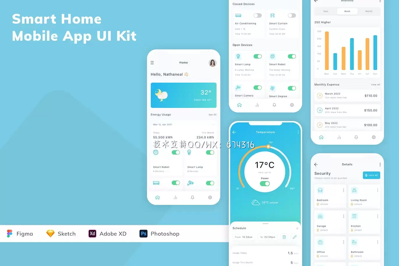 智能家居 App UI Kit (FIG,SKETCH,XD,PSD)下载