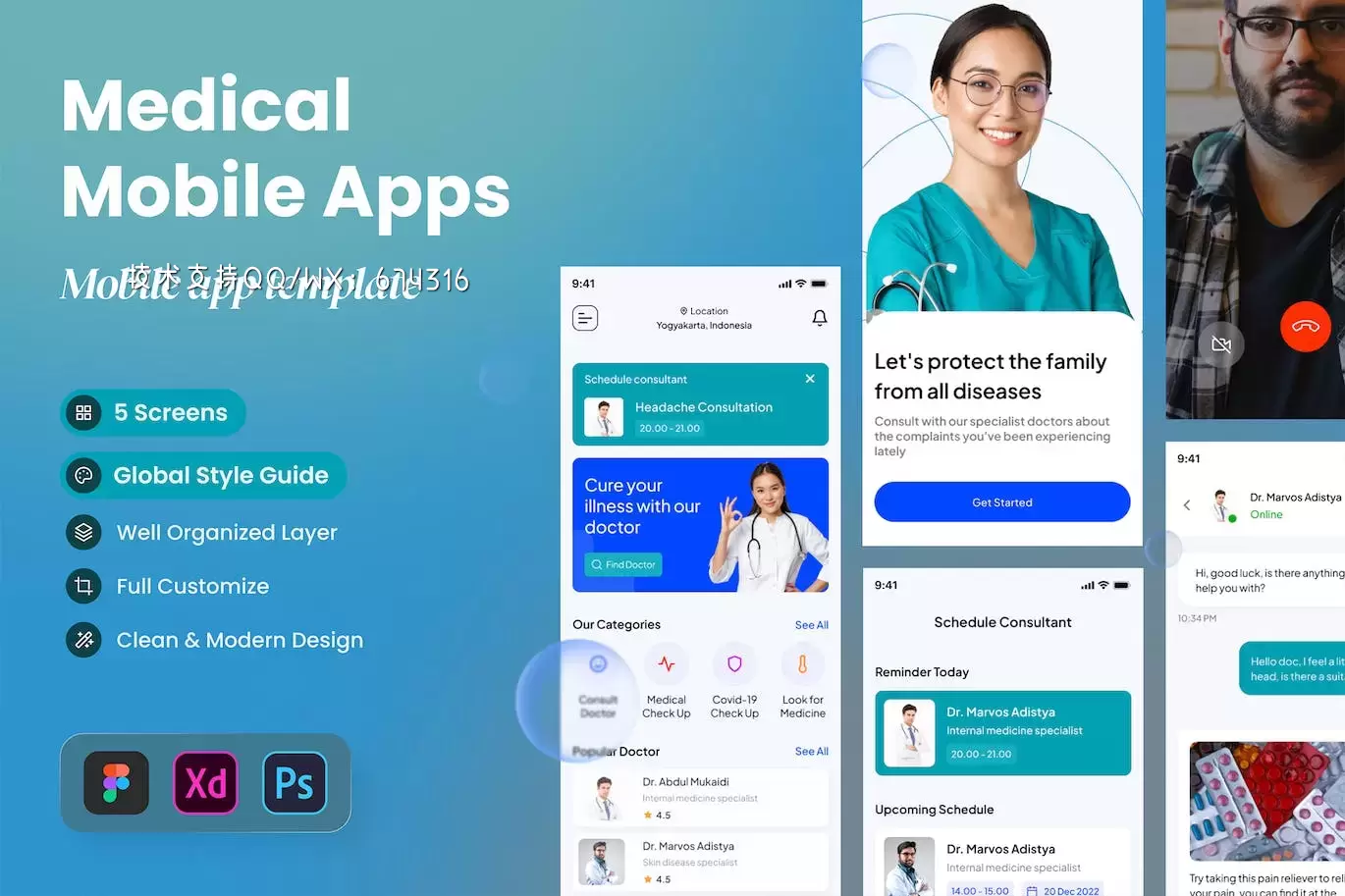 缩略图医疗保健App UI Kit (FIG,PSD,XD)下载