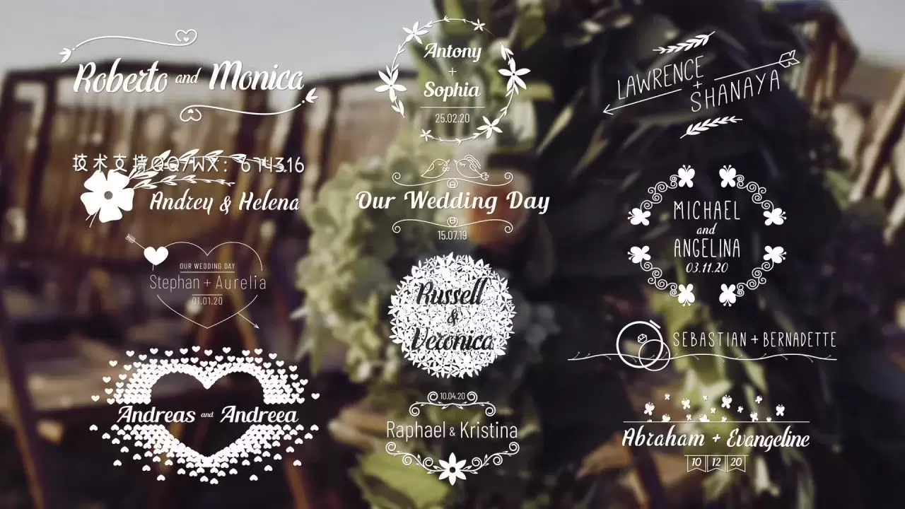 现代时尚的婚礼和动态文字标题pr模板视频下载插图