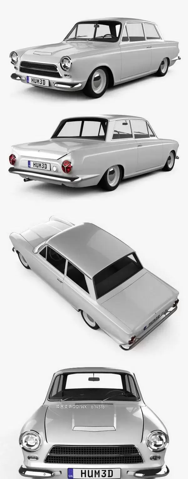 福特 Lotus Cortina Mk1 1963 经典款汽车3D模型下载 (MAX,3DS,FBX,OBJ,C4D,LWO)插图