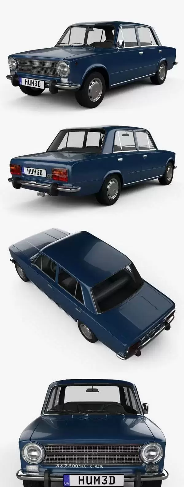 Fiat 124 1972 复古汽车3D模型下载 (MAX,3DS,FBX,OBJ,C4D,LWO)插图