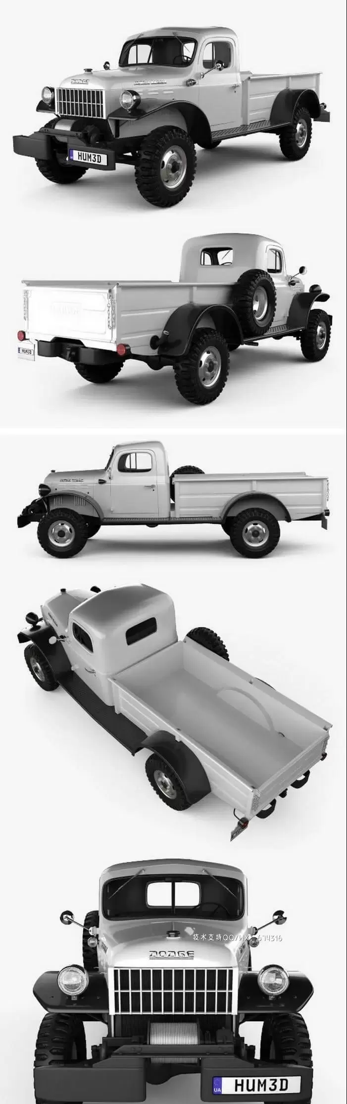 道奇 Power Wagon 1946 复古越野车3D模型下载 (MAX,3DS,FBX,OBJ,C4D,LWO)插图