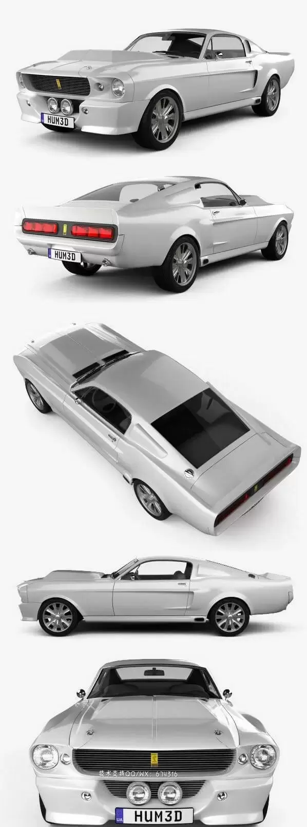 福特野马 Mustang Shelby GT500 Eleanor 1967 复古跑车汽车3D模型下载 (MAX,3DS,FBX,OBJ,C4D,LWO)插图