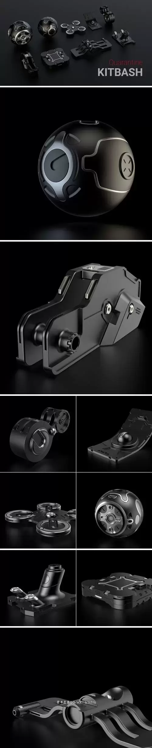 C4D硬表面科幻场景组件工件3D模型下载（C4D,FBX）插图