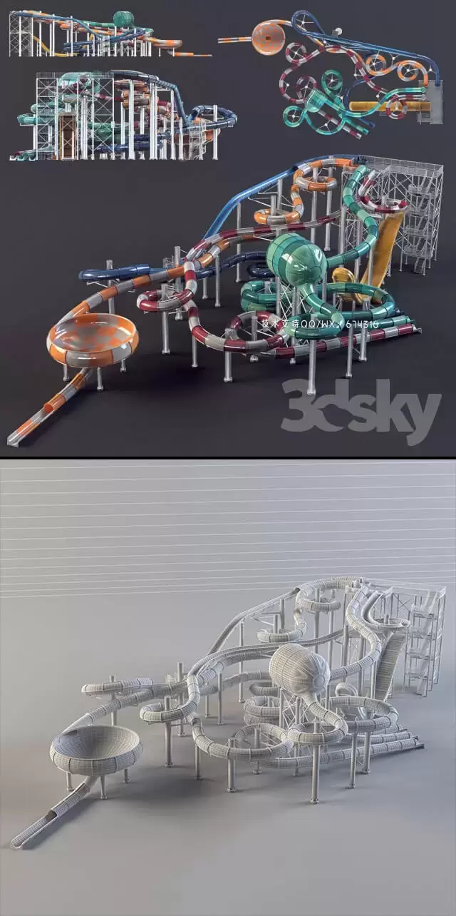 水上世界娱乐设施3D模型下载（C4D,OBJ,FBX）插图