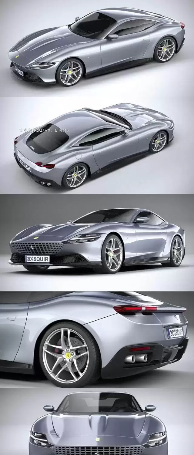 法拉利罗马 Roma 2020汽车3D模型下载 (MAX,3DS,FBX,OBJ,C4D,LWO,TEX)插图