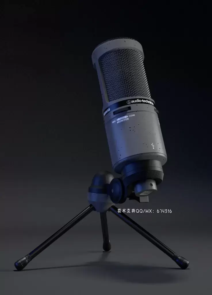 直播专业麦克风Audiotechnica 2020 USB版3D模型下载 (C4D,FBX)插图 3d-model-Audiotechnica-2020usb-from-Janis-Zemitis
