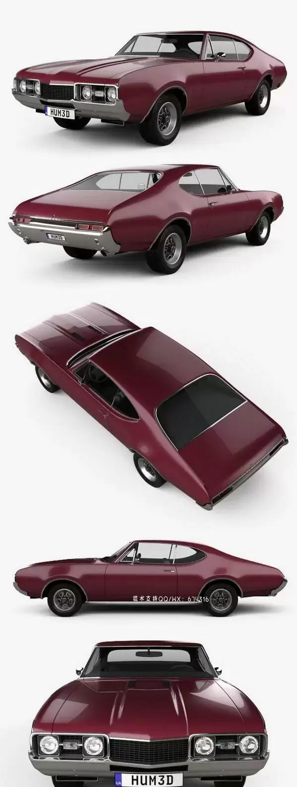 奥兹莫比尔 Cutlass 442 3817 Holiday coupe 1966 复古汽车3D模型下载 (MAX,3DS,FBX,OBJ,C4D,LWO)插图