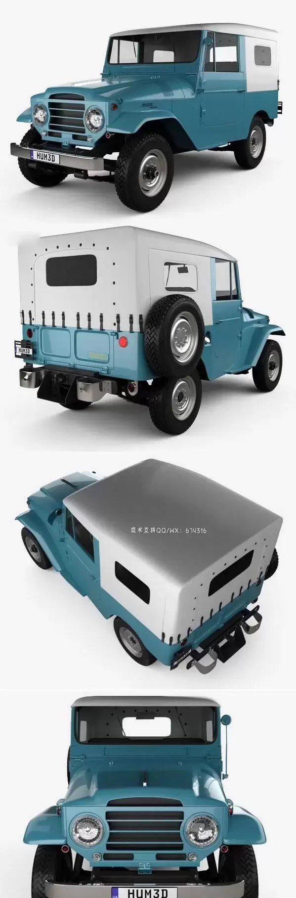 丰田复古路霸 Land Cruiser J20 softtop 1958汽车3D模型下载 (MAX,3DS,FBX,OBJ,C4D,LWO)插图