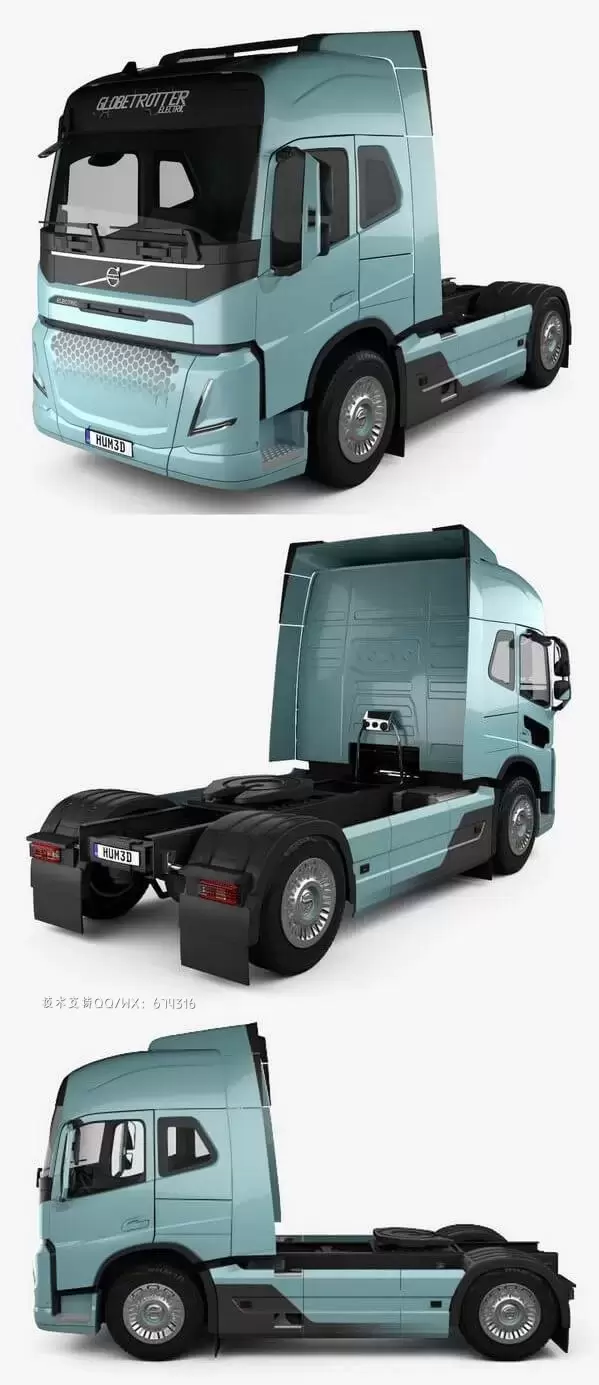 沃尔沃电动卡车3D模型下载 (MAX,3DS,FBX,OBJ,C4D,LWO,TEX)插图