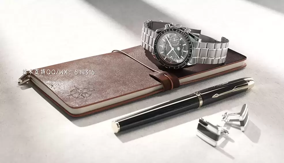 钢笔手表笔记本男士常用文具套装3D模型下载（     C4D,FBX,OBJ）插图