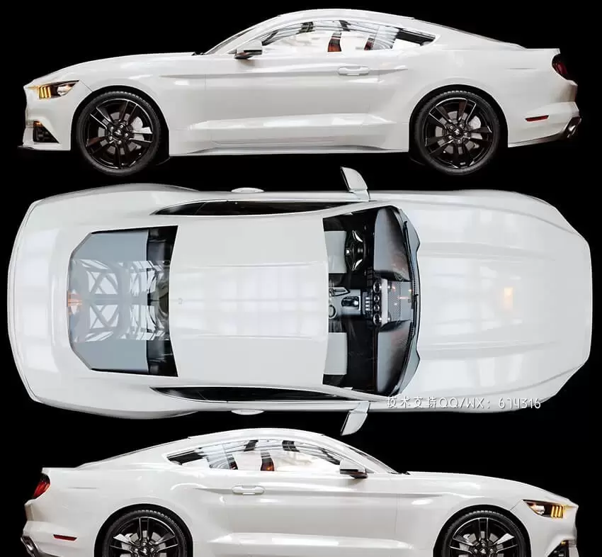 少有的含驾驶室元素高清的福特野马GT跑车汽车3D模型下载 (MAX,3DS,FBX,OBJ,C4D,LWO,TEX)插图2