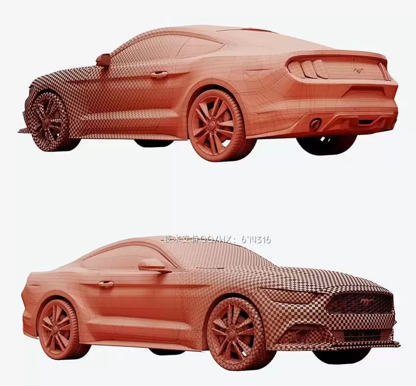 少有的含驾驶室元素高清的福特野马GT跑车汽车3D模型下载 (MAX,3DS,FBX,OBJ,C4D,LWO,TEX)插图3