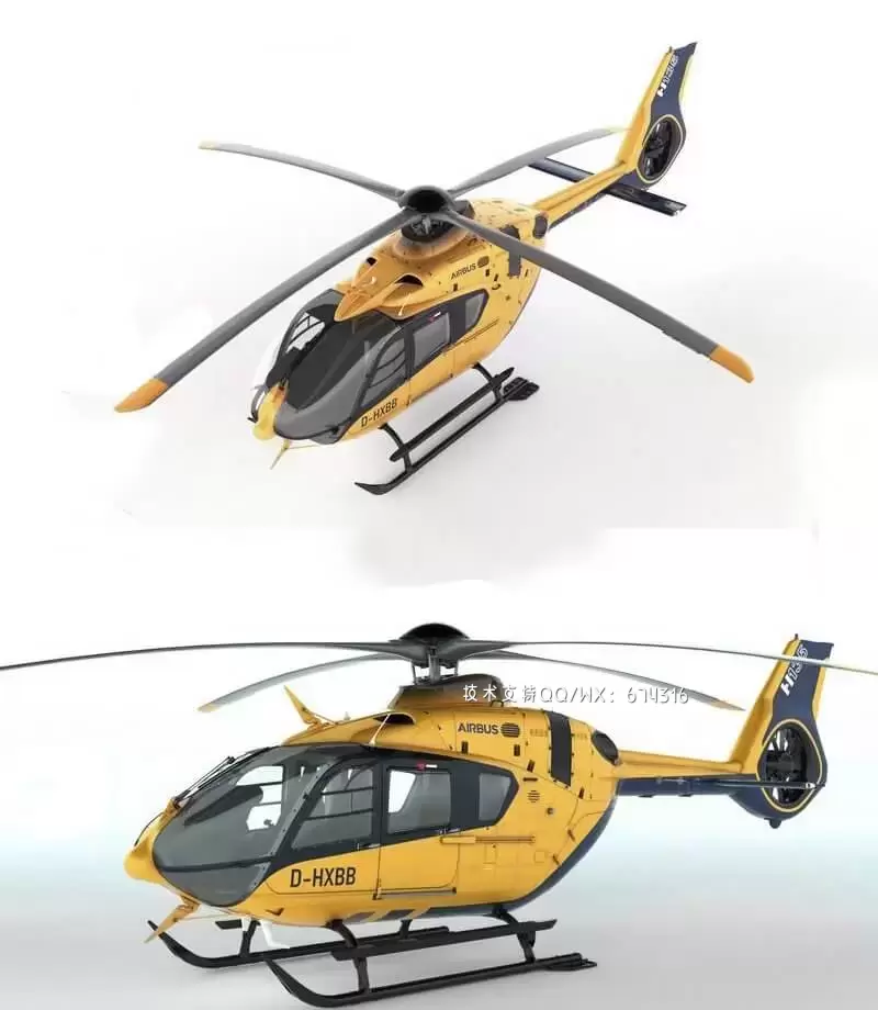 H135 救援直升机3D模型下载 (MAX,3DS,FBX,OBJ,C4D,LWO,TEX)插图