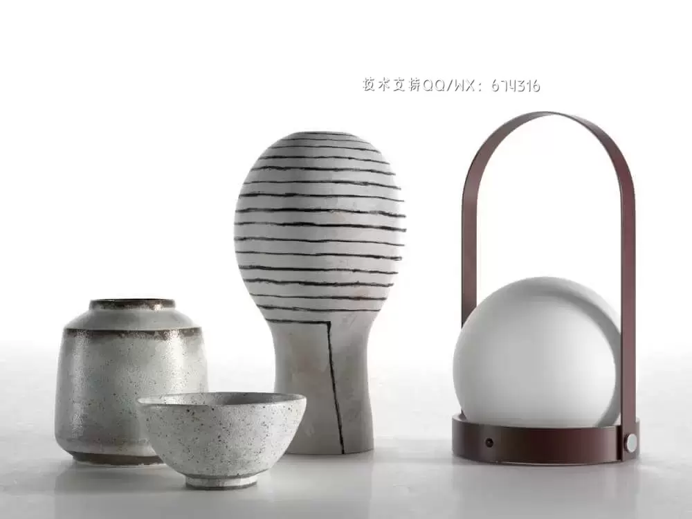 嘉莉便携式灯与花瓶3D模型 (MAX,OBJ,C4D,FBX)插图