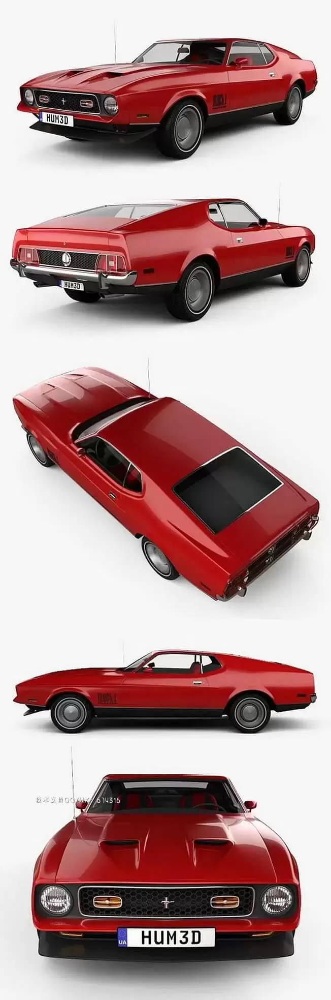 福特 Mustang Mach 1 1971 James Bond 经典复古跑车3D模型下载 (C4D,FBX,OBJ,MAX)下载