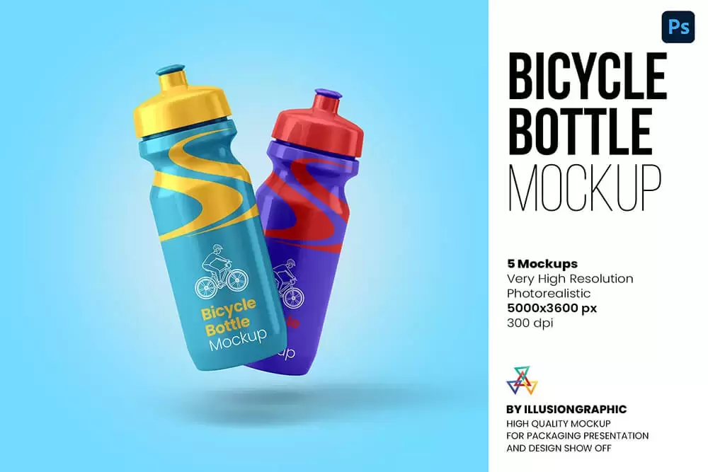 自行车饮水瓶外观包装设计样机模板 (psd)下载