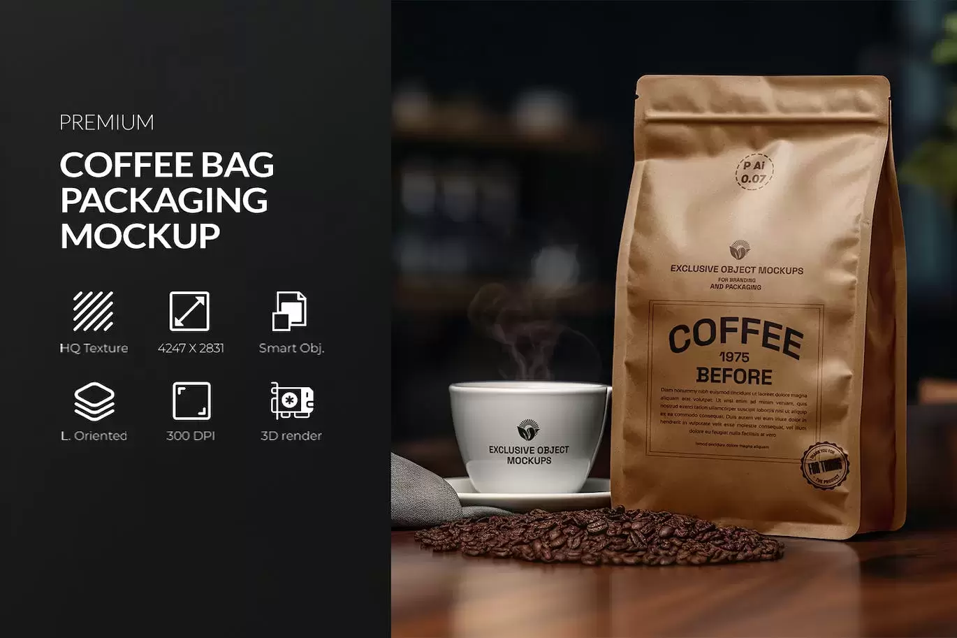 缩略图咖啡袋包装样机 (PSD)下载