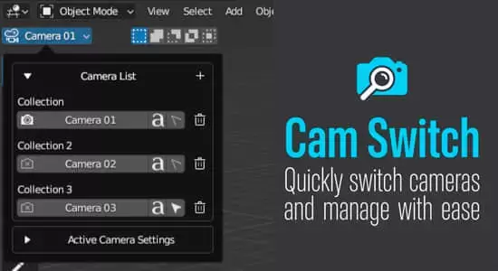 缩略图Blender插件-多个摄像机快速切换工具 Cam Switch V1.1