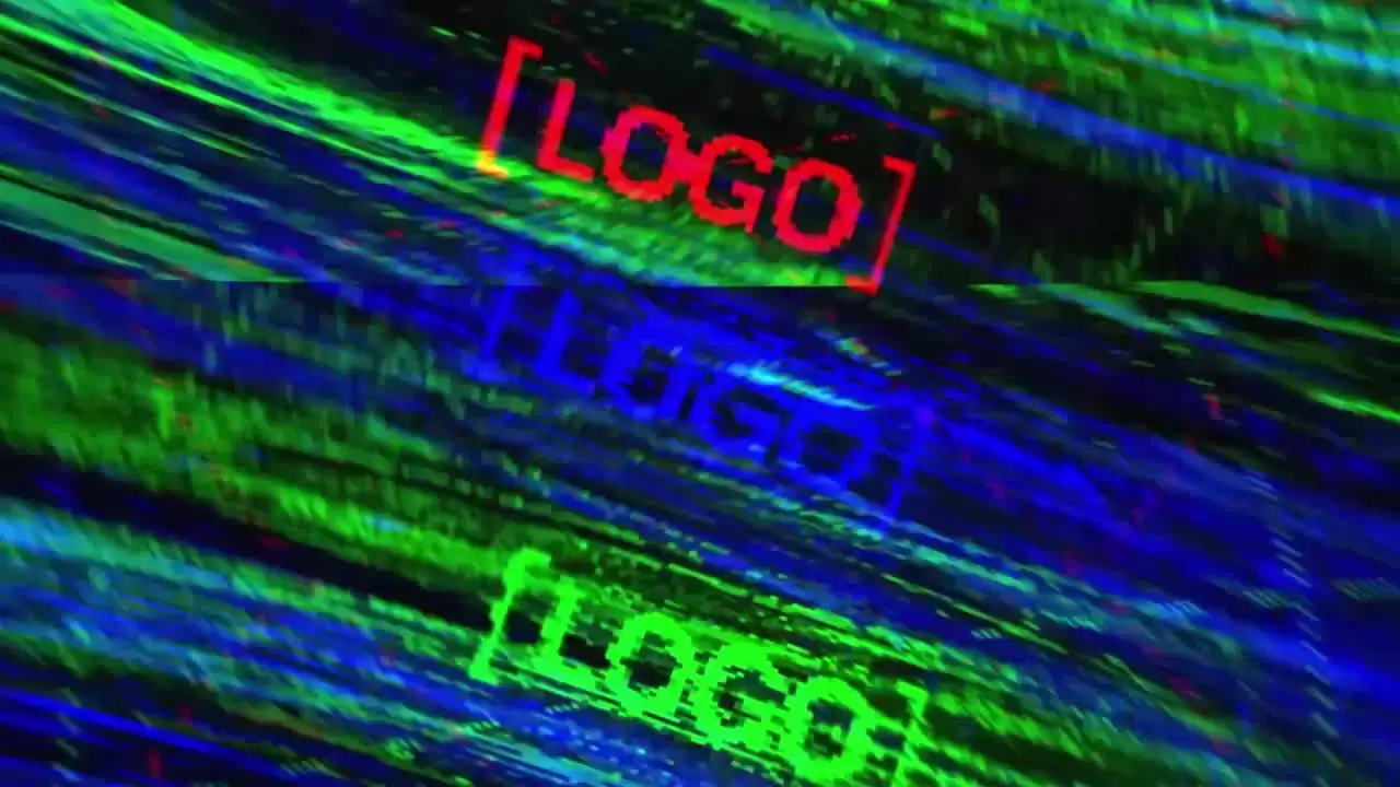 明亮而充满活力的电视素材失真小故障LOGO标志显示AE模板视频下载-附配乐