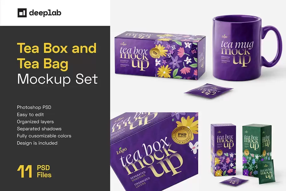 茶盒和茶袋包装设计样机集[1.17GB,PSD]免费下载