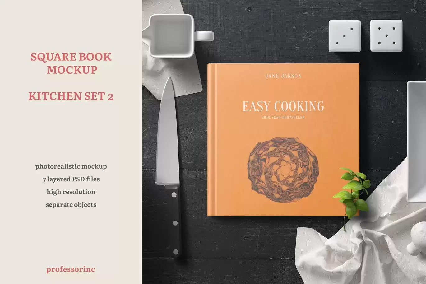 高品质的厨房场景书籍装帧VI设计样机展示模型mockups免费下载