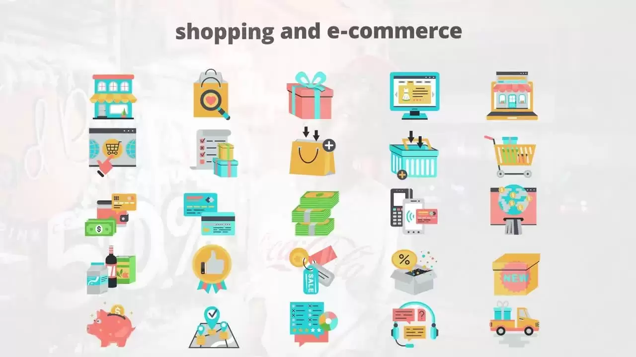 购物和电子商务平面动画图标AE工程