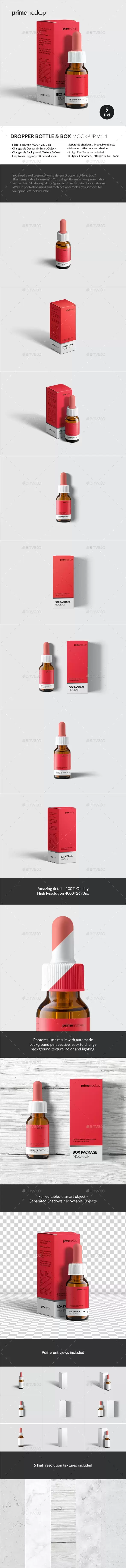 药物滴管瓶和纸盒包装样机套装[1.21GB,PSD]免费下载