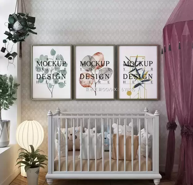 缩略图现代经典婴儿卧室的框架模型[PSD]免费下载