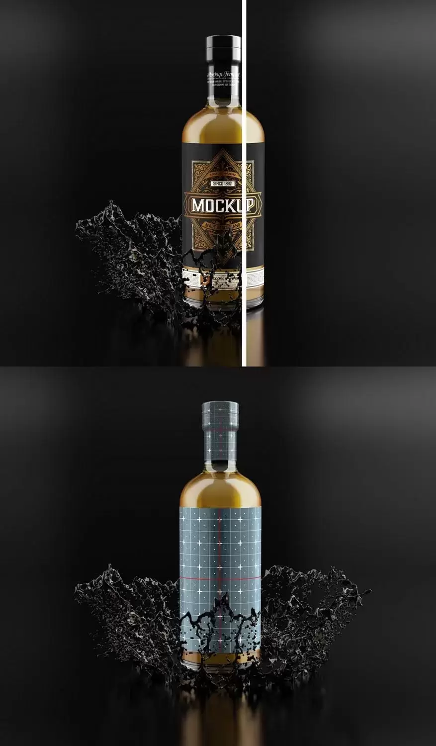 威士忌玻璃瓶包装模型[PSD]下载