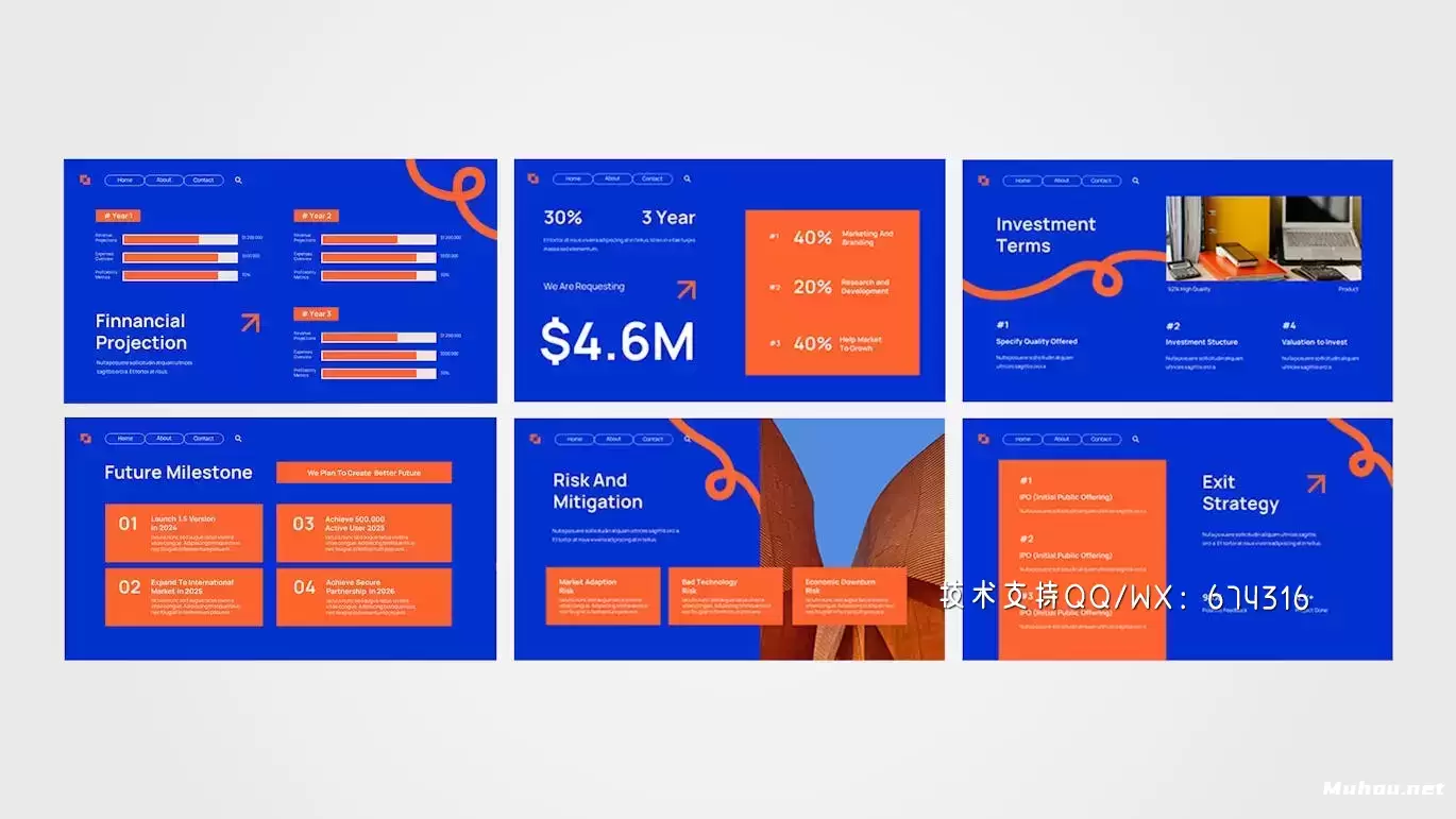 蓝橙色极简投资宣传材料  PPT模版 (PPT,PPTX)下载