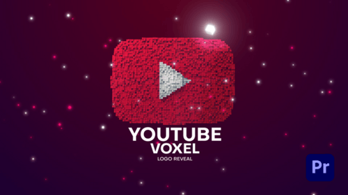 Youtube体素像素LOGO标志小电视logo显示PR模板Youtube Voxel Pixel Logo Reveal