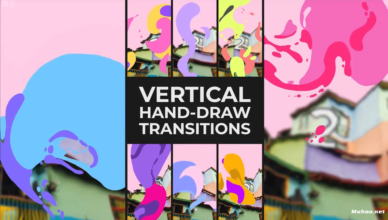 垂直液体手绘过渡转场预设PR模板Vertical Liquid Hand Drawn Transitions