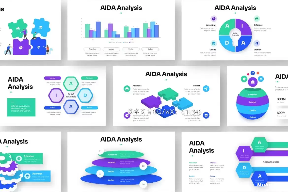 AIDA 分析信息图表PPT模板 (PPTX)下载