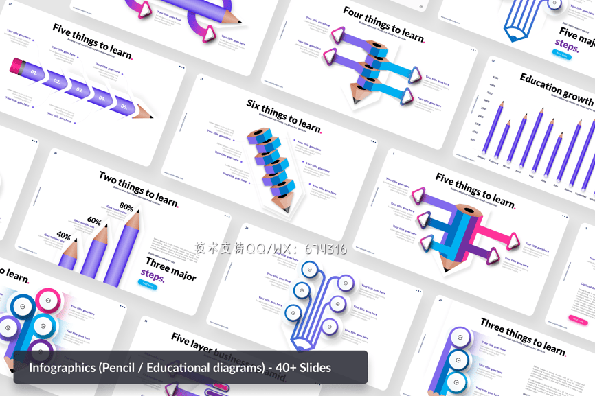 铅笔图教育图表  PPT模板 (PPTX)下载