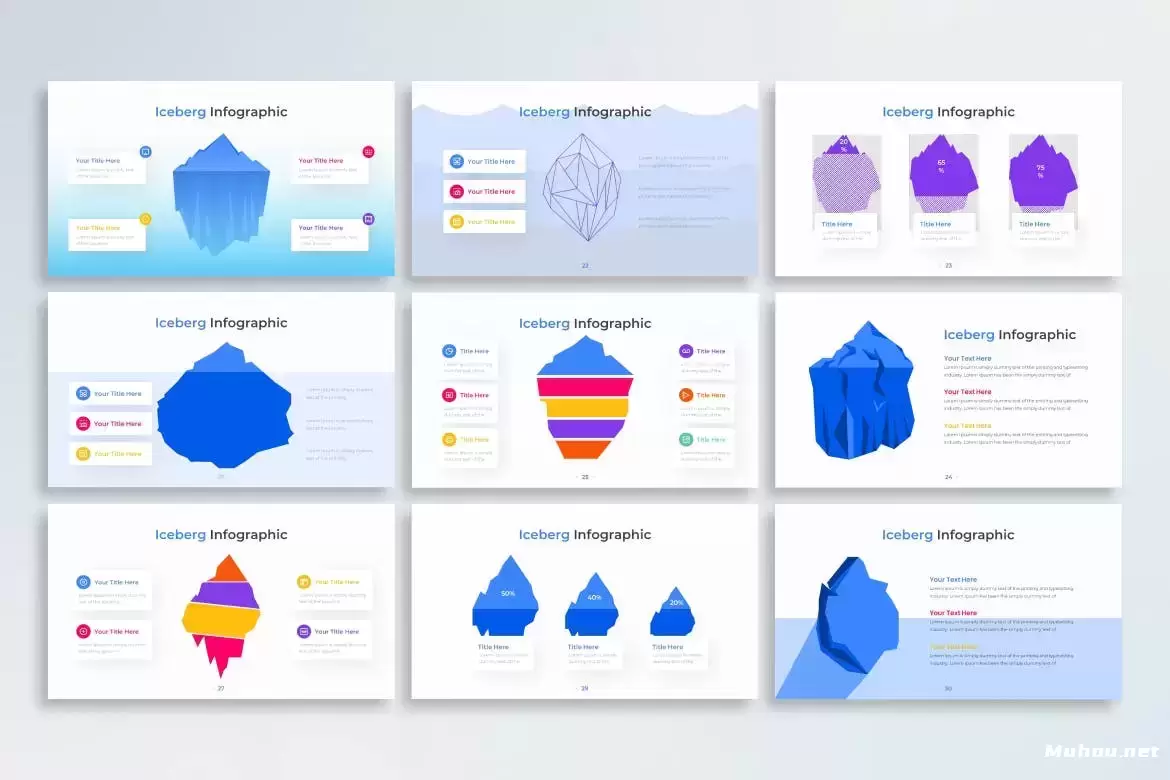 冰山概念图 PowerPoint 信息图表模板 PPT模版 (PPTX)下载