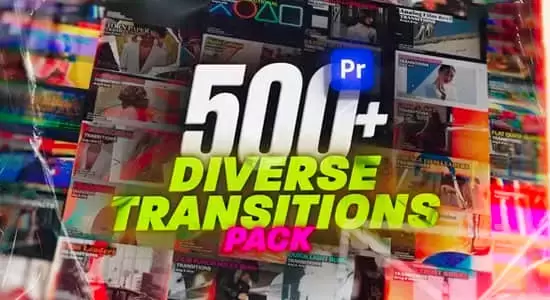 PR模板-500种故障胶片光效纸张拼贴无缝视频转场预设 Diverse Transitions Pack