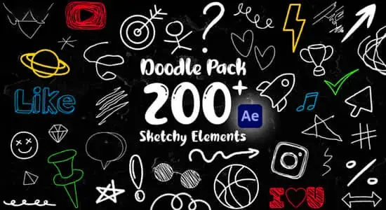 AE模板-222个手绘涂鸦艺术创作元素图形动画 Doodle Pack