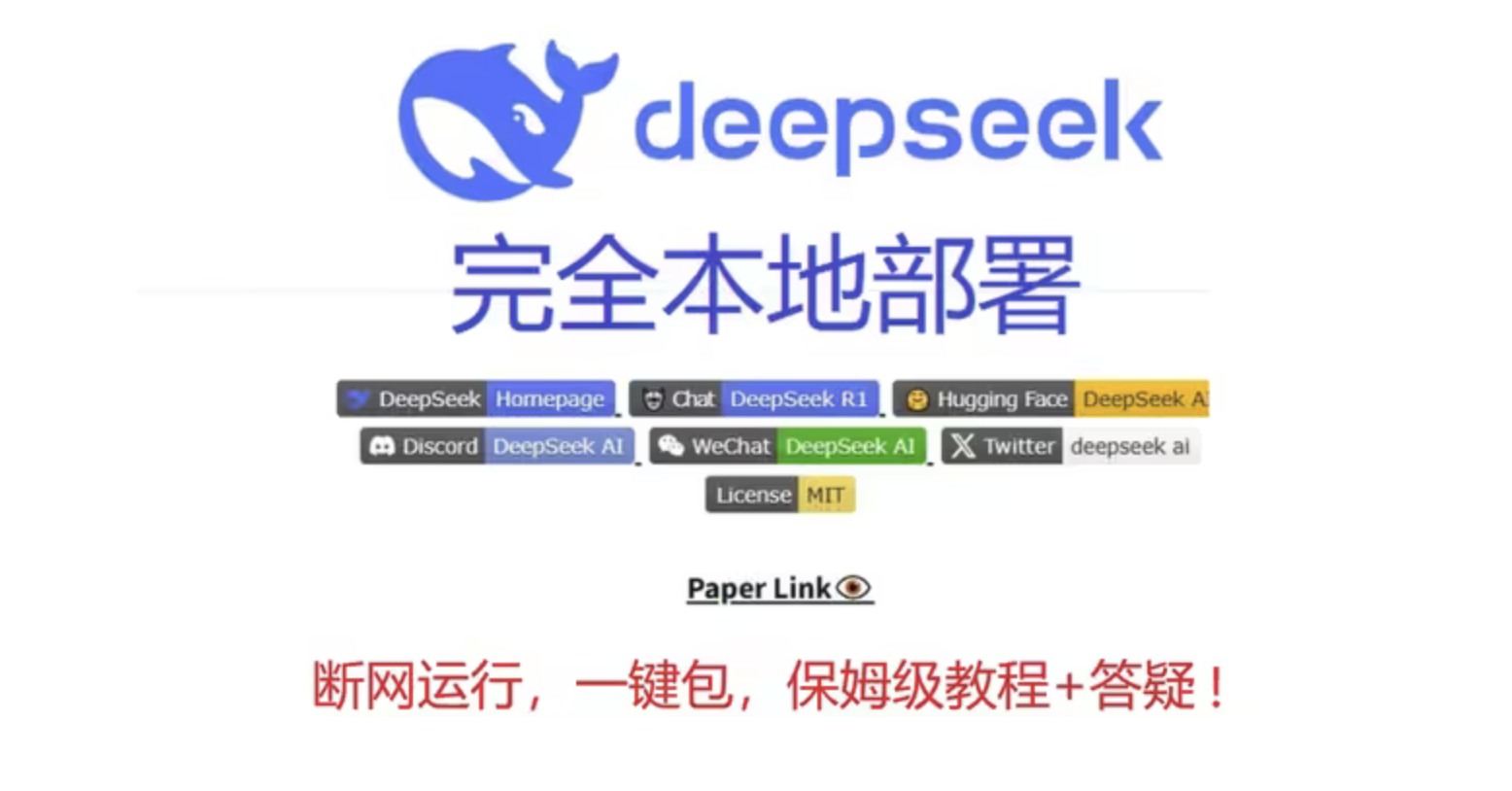 DeepSeek R1 推理模型 一键安装包 完全本地部署 保姆级教程 断网运行 无惧隐私威胁