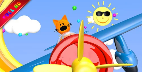 欢乐飞天梦：卡通猫咪飞行员 AE动画开场模板