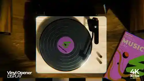 复古黑胶唱机 动态唱片展示 AE模板 | 4K分辨率 无插件