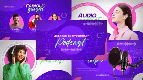 YouTube & Podcast 动态开场模板 - 弹性动画多彩AE片头