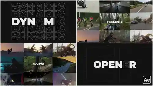 动态开场模板！融合分屏快切转场与多层动画AE模板