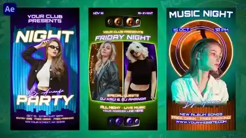 AE模板：霓虹下班夜 - 动感Instagram音乐宣传套装