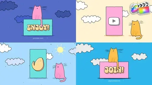 有趣的卡通猫cat动画mg标志FCPX模板