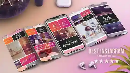 现代社交媒体故事促销垂直视频卷轴广播和演示AE视频