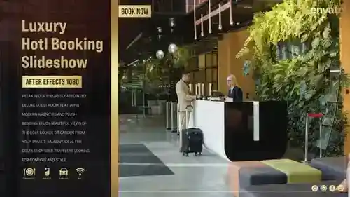 酒店预订幻灯片住宿和便利设施AE视频