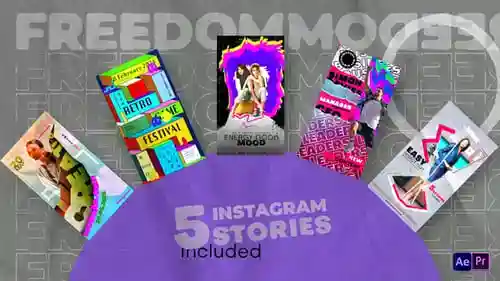 动态复古故障动画Instagram故事视频显示广告和动画AE视频