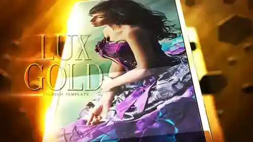 优雅的金色幻灯片片头素材，具有电影灯光效果奖项和黄金AE视频